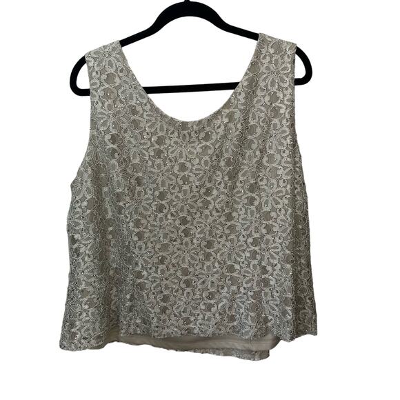 R&M Richards Women's Beige Sequined Tank Camisola‎ Sleeveless Lace  20W Coquette - Picture 3 of 5